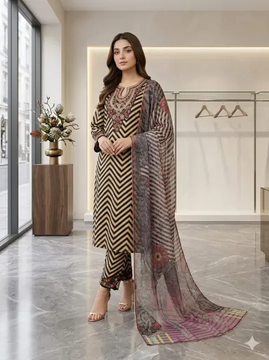 Ash color cotton three piece for women